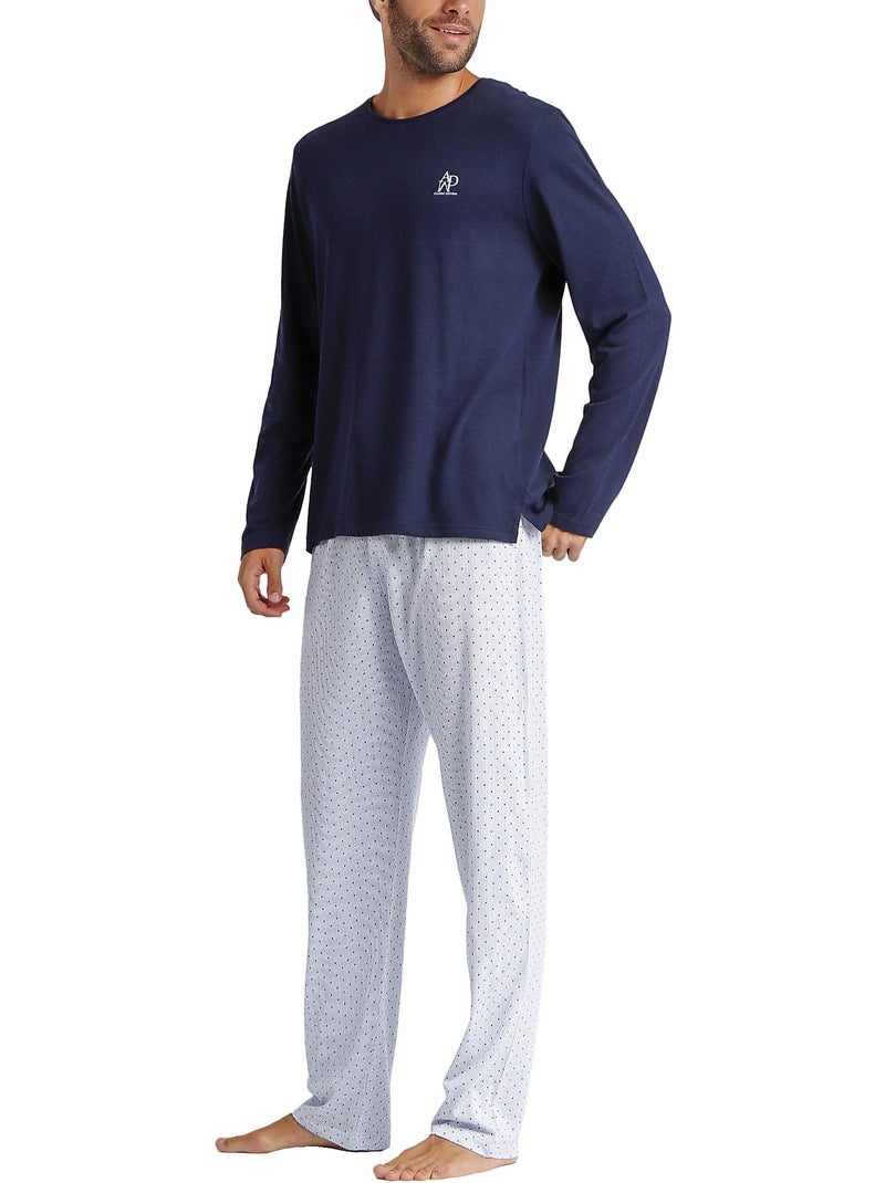 Pyjama pantalon top manches longues Stripes And Dots Bleu - Kiabi