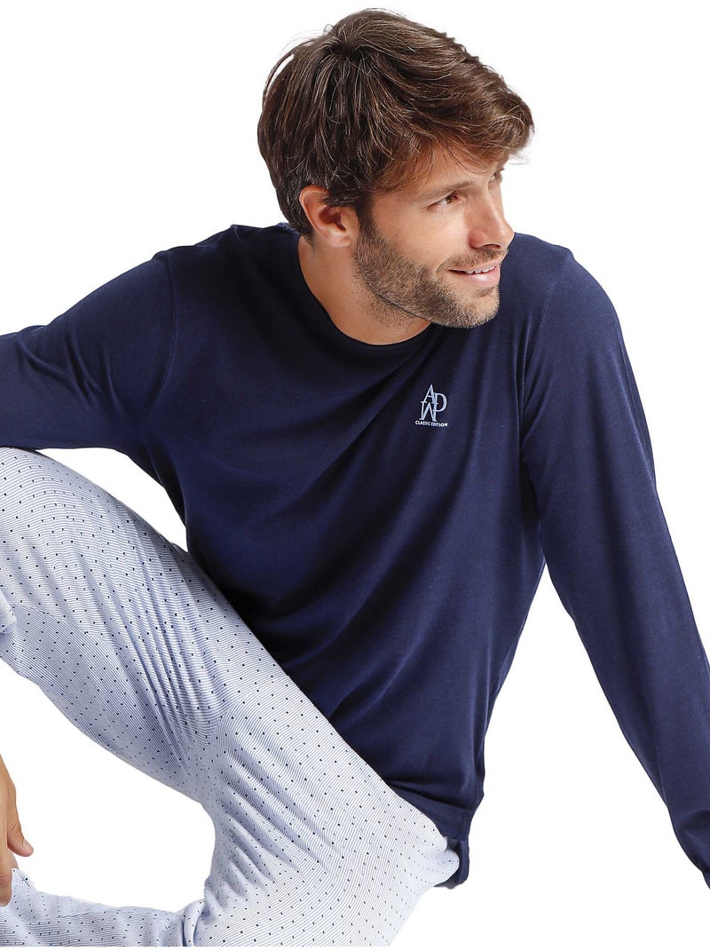 Pyjama pantalon top manches longues Stripes And Dots Bleu - Kiabi