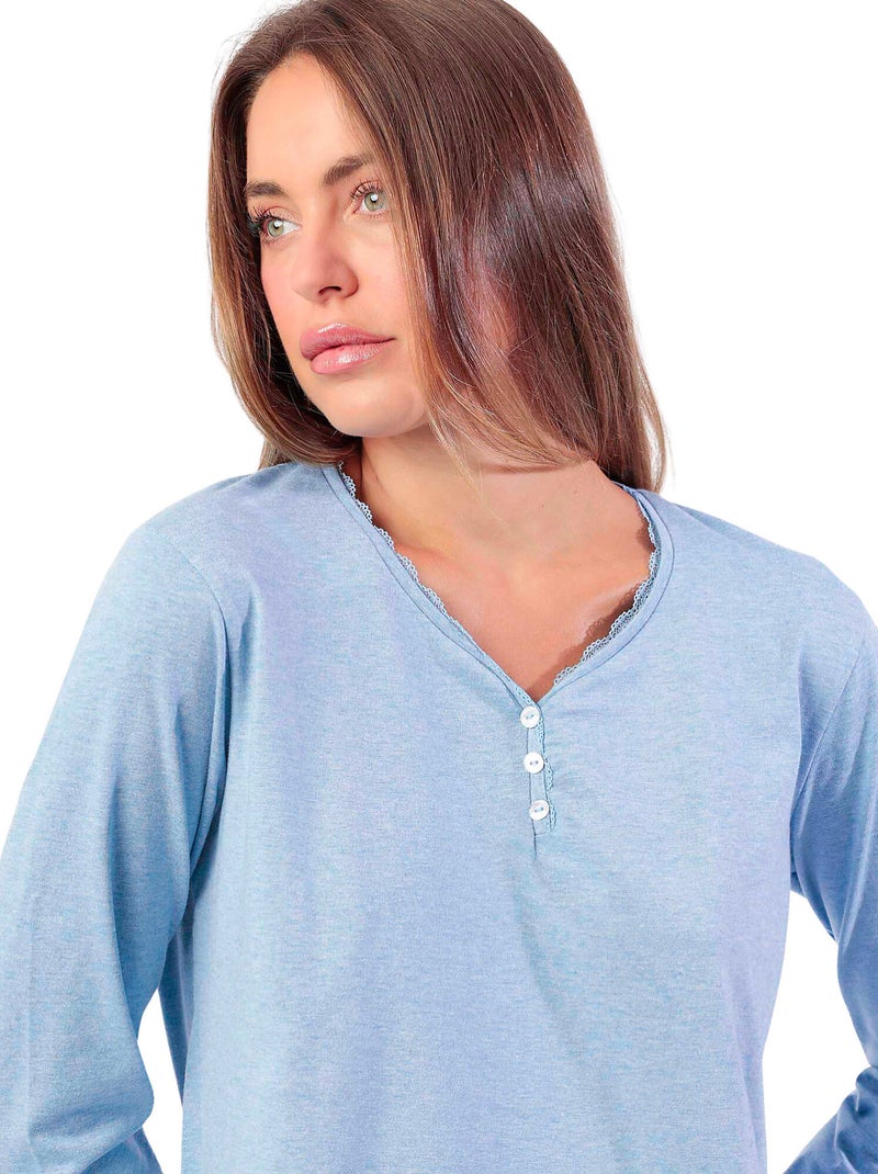 Pyjama pantalon top manches longues stripes and stars Bleu - Kiabi