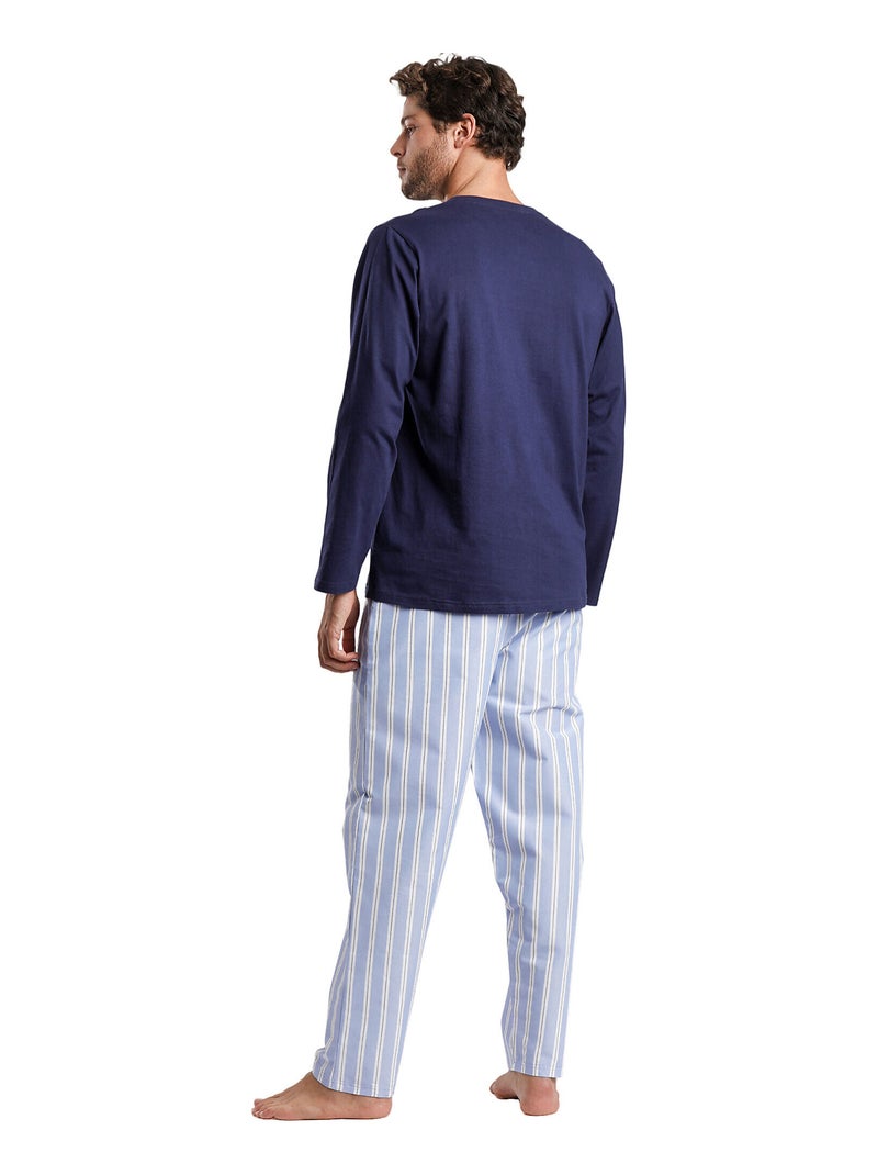 Pyjama pantalon top manches longues Stripest Bleu marine - Kiabi