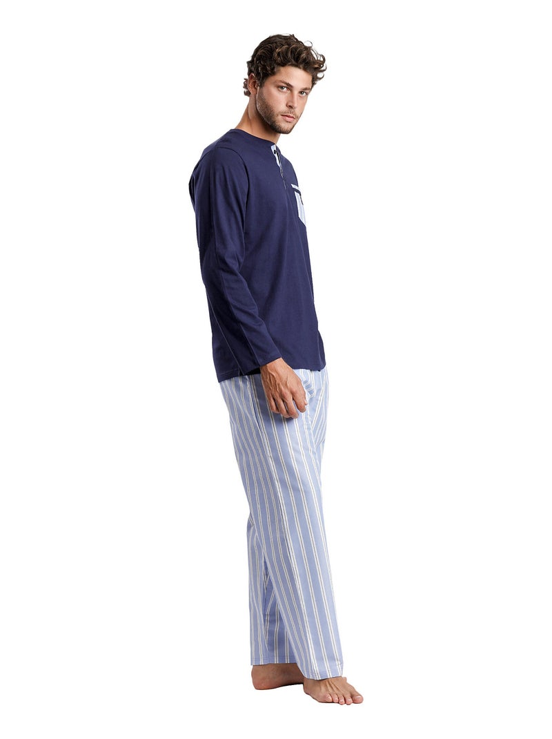 Pyjama pantalon top manches longues Stripest Bleu marine - Kiabi