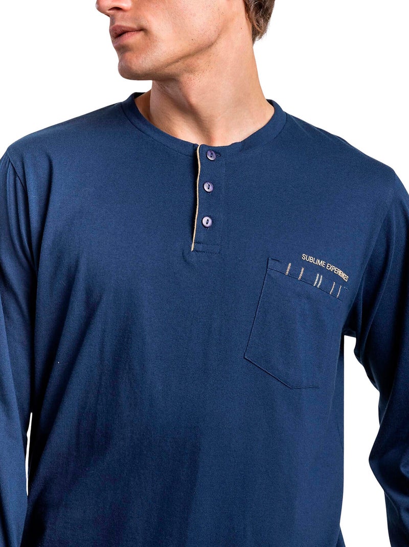 Pyjama pantalon top manches longues Sublime Experiences Bleu marine - Kiabi