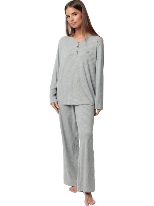 Pyjama pantalon top manches longues Supersoft - Kiabi