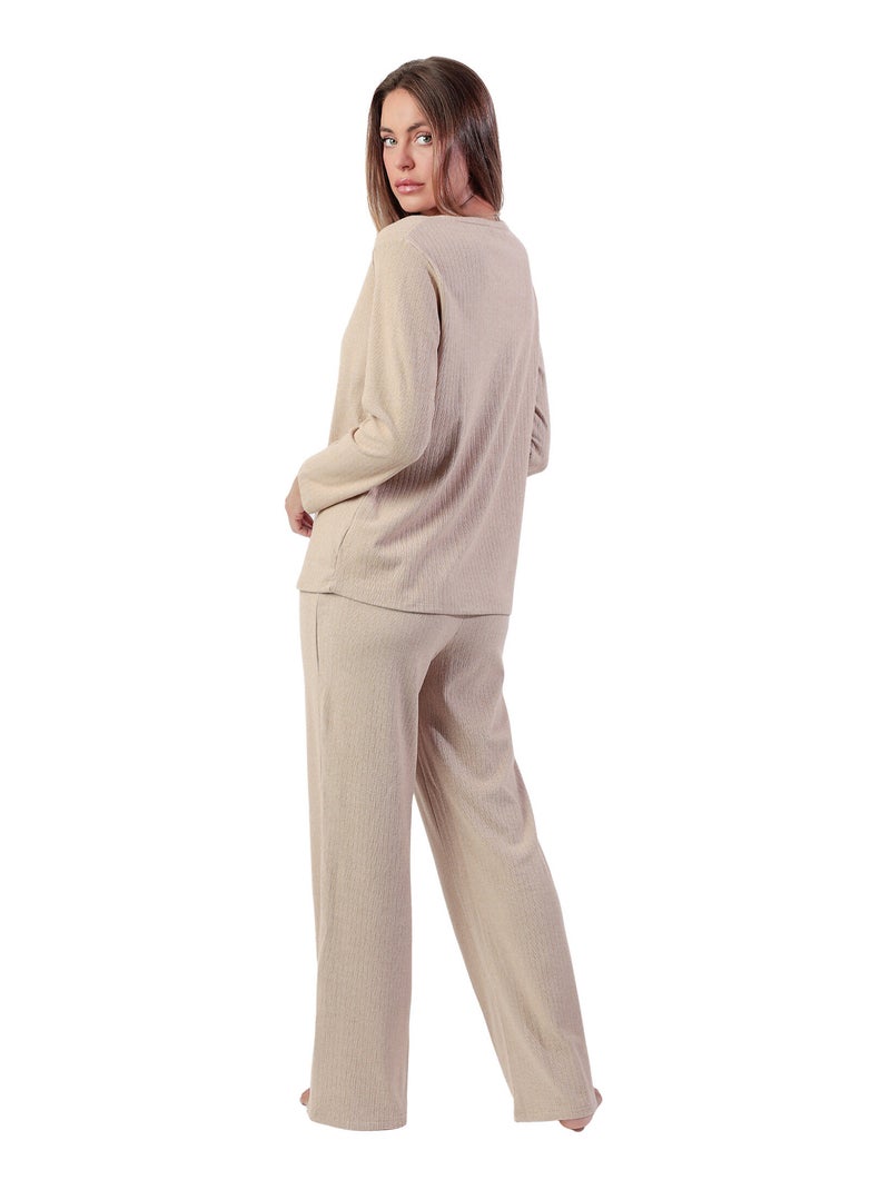 Pyjama pantalon top manches longues Supersoft Marron - Kiabi