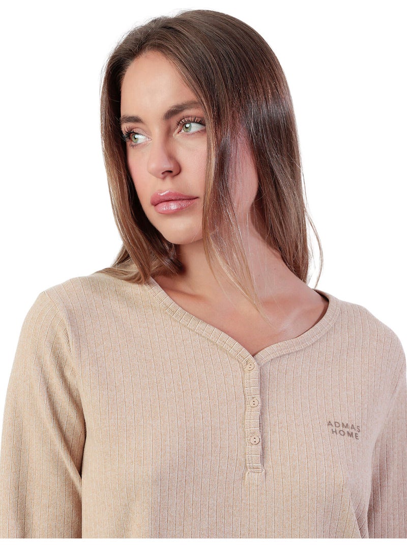 Pyjama pantalon top manches longues Supersoft Marron - Kiabi