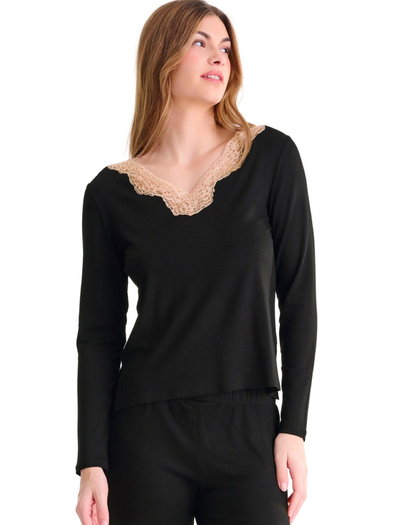 Pyjama pantalon top manches longues tania Noir - Kiabi