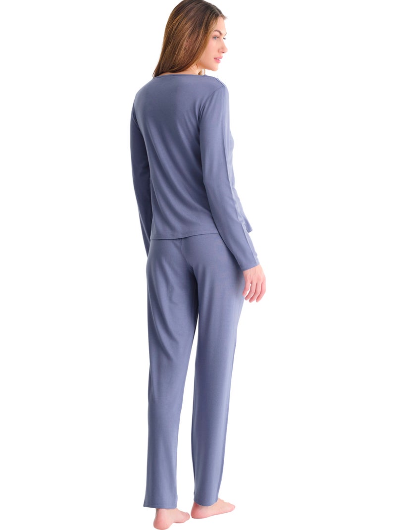 Pyjama pantalon top manches longues tania Violet - Kiabi