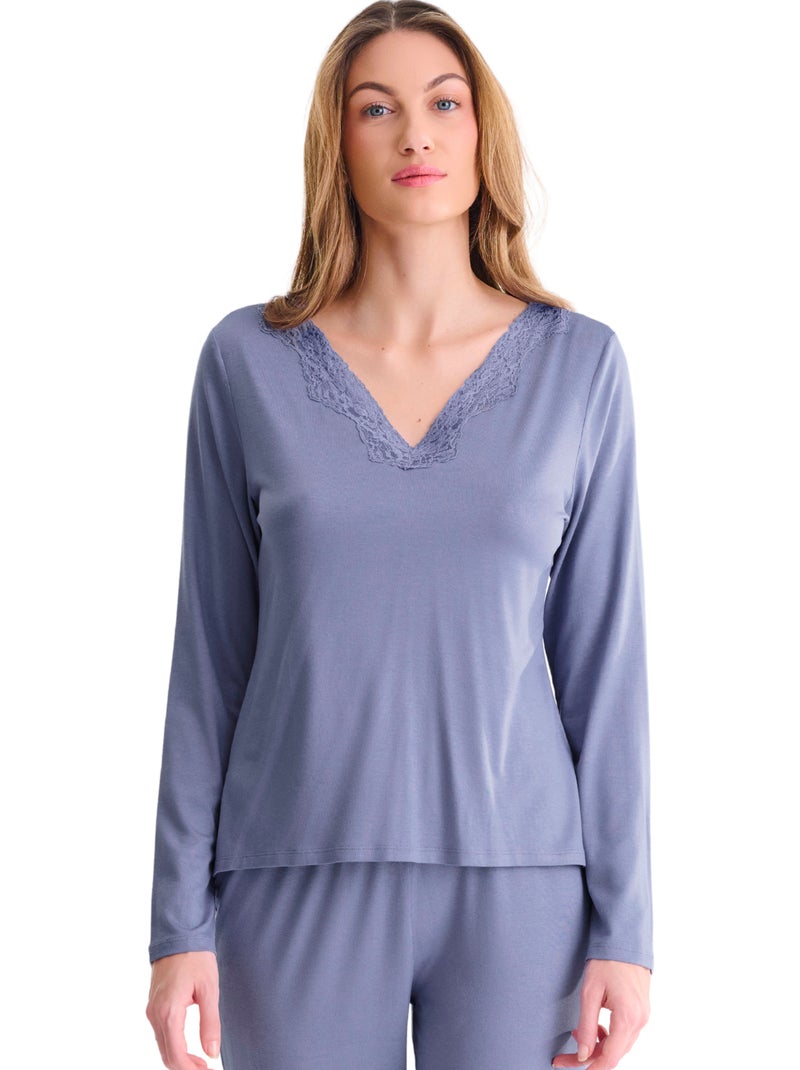 Pyjama pantalon top manches longues tania Violet - Kiabi