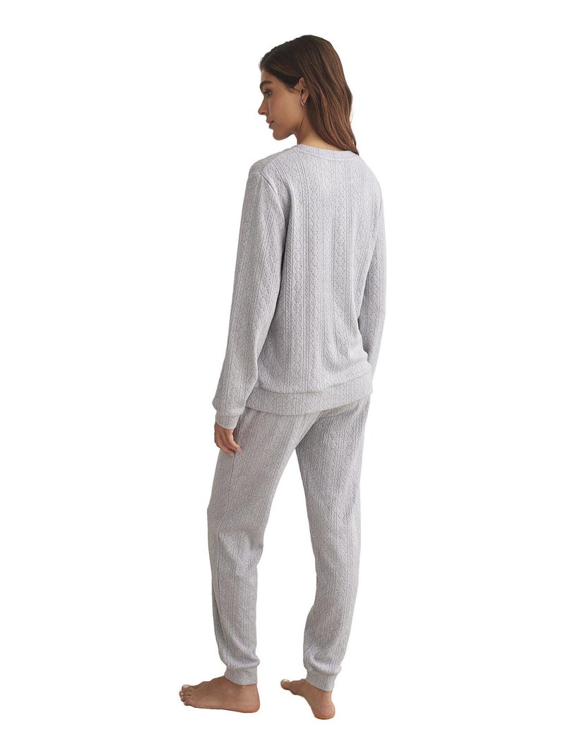 Pyjama pantalon top manches longues TEXTURAS Gris - Kiabi