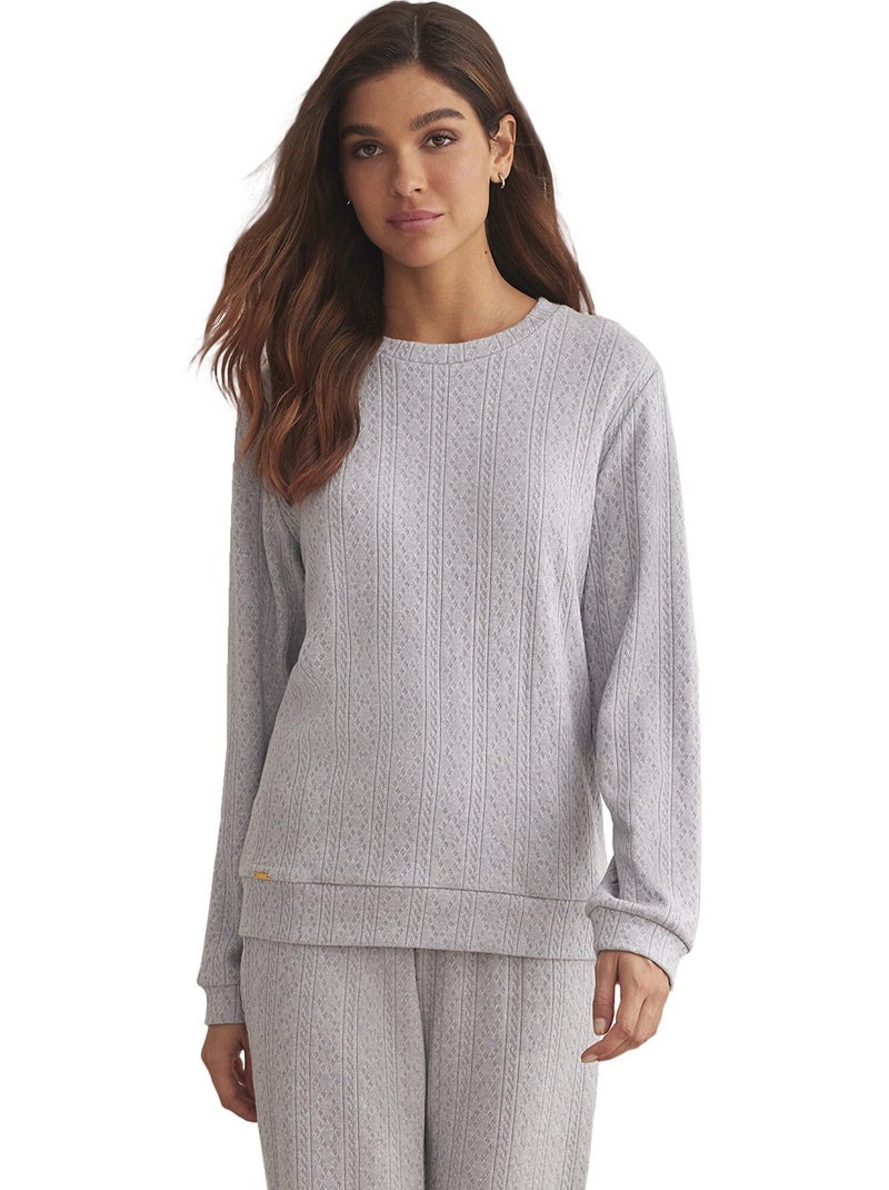 Pyjama pantalon top manches longues TEXTURAS Gris - Kiabi