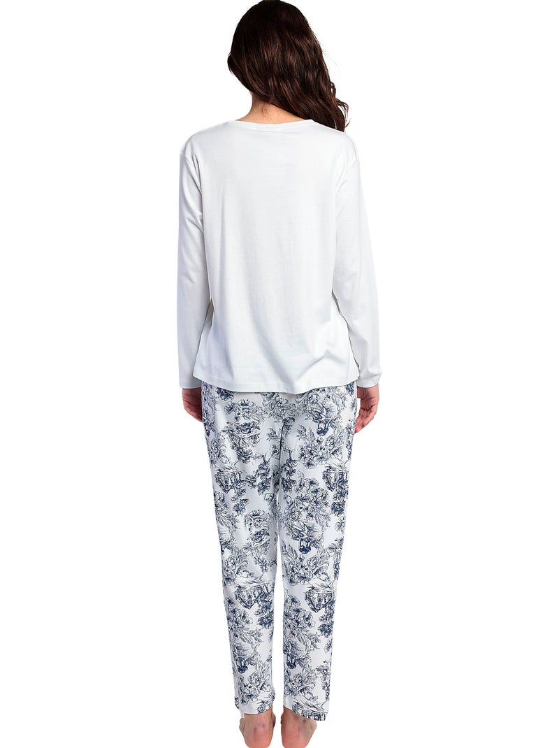 Pyjama pantalon top manches longues Toile De Jouy Bleu - Kiabi
