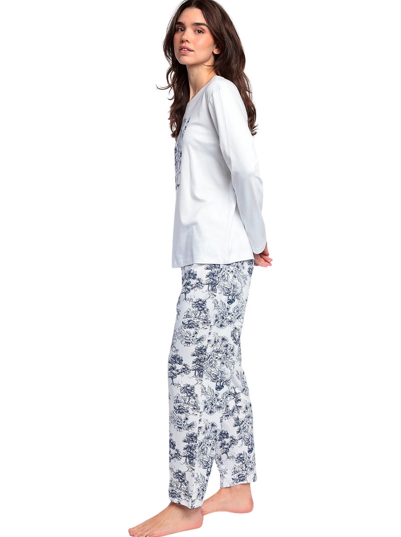 Pyjama pantalon top manches longues Toile De Jouy Bleu - Kiabi