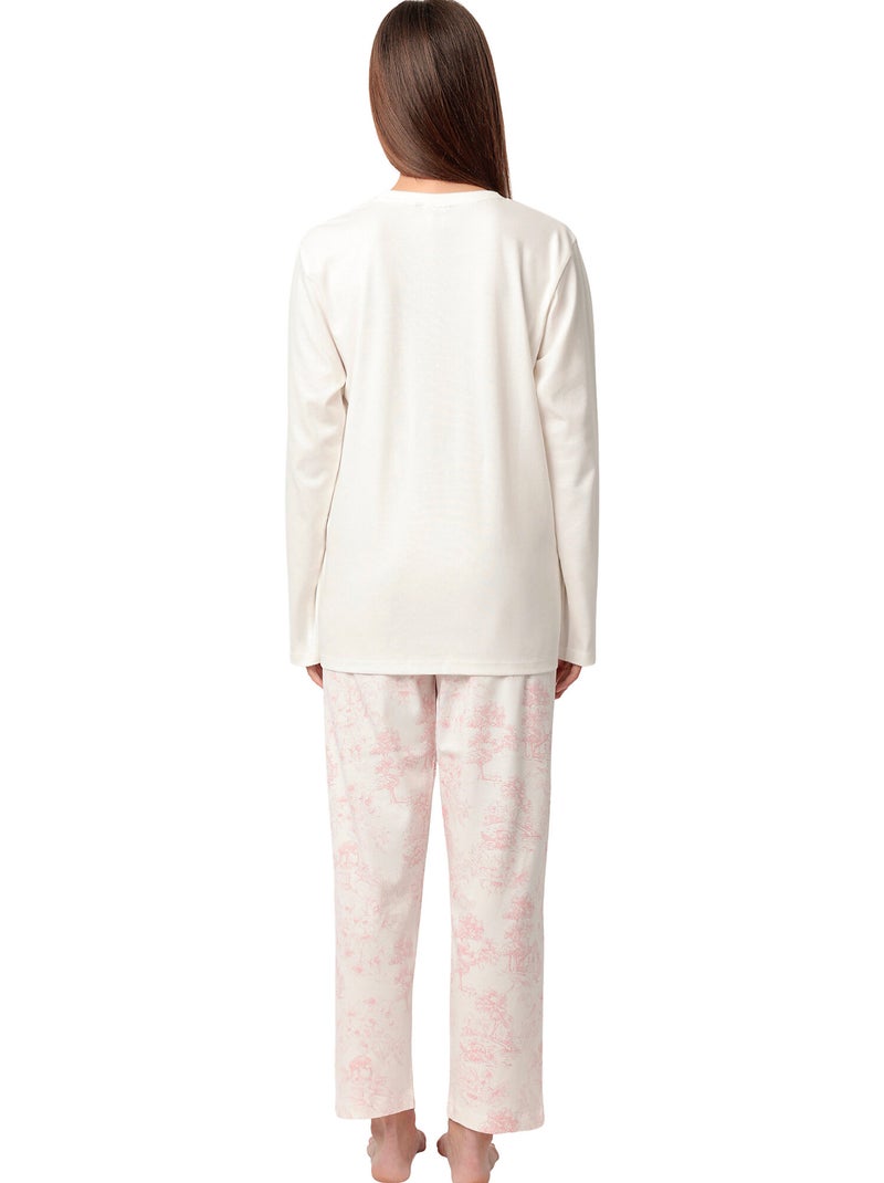 Pyjama pantalon top manches longues Toile De Jouy Rose - Kiabi