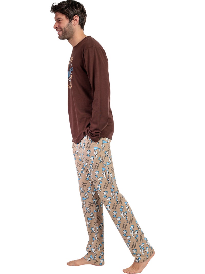 Pyjama pantalon top manches longues Varsity Squad Peanuts Marron chocolat - Kiabi