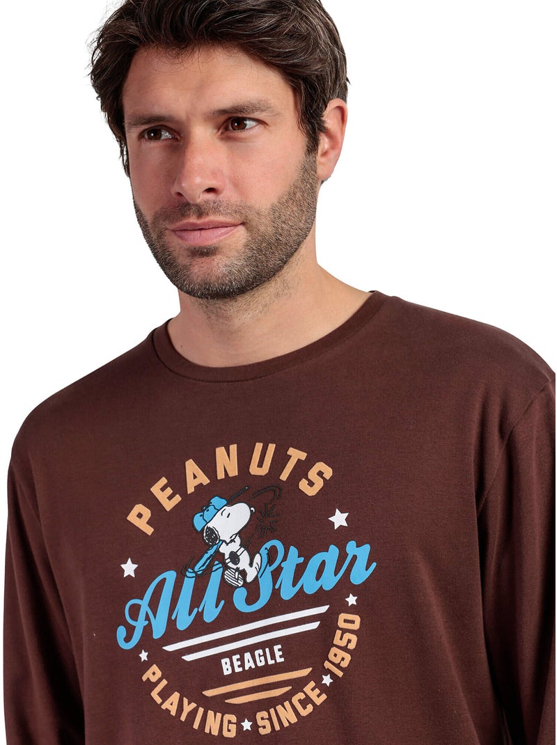 Pyjama pantalon top manches longues Varsity Squad Peanuts Marron chocolat - Kiabi