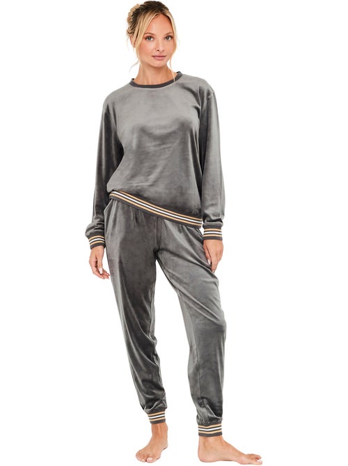 Pyjama pantalon top manches longues velvet glow - Kiabi