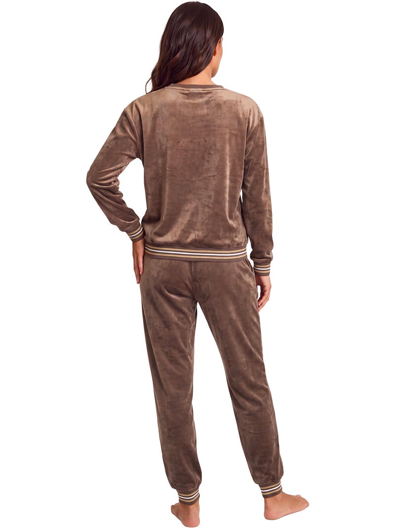 Pyjama pantalon top manches longues velvet glow Marron - Kiabi