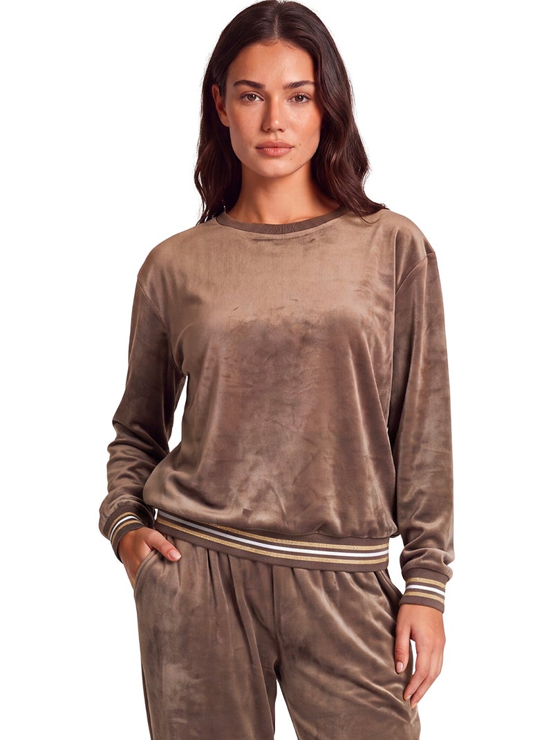 Pyjama pantalon top manches longues velvet glow Marron - Kiabi
