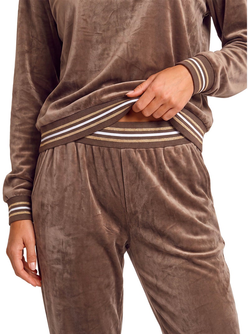 Pyjama pantalon top manches longues velvet glow Marron - Kiabi