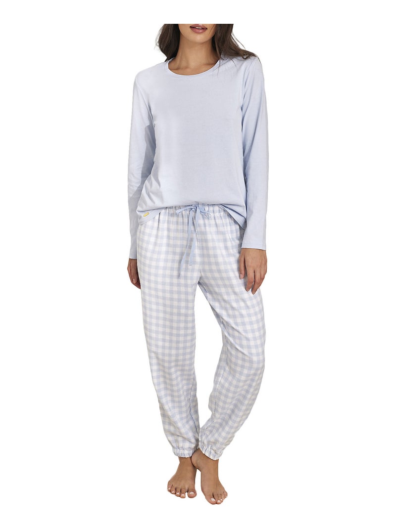 Pyjama pantalon top manches longues Vichy Bleu - Kiabi