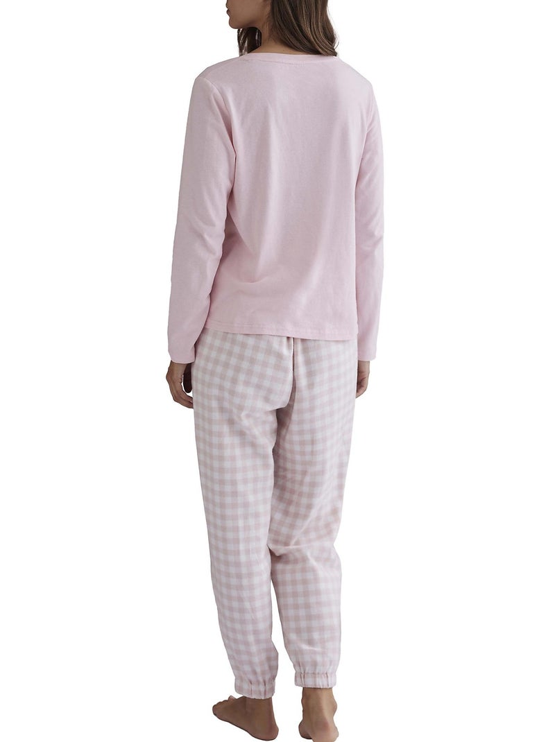 Pyjama pantalon top manches longues Vichy Rose - Kiabi