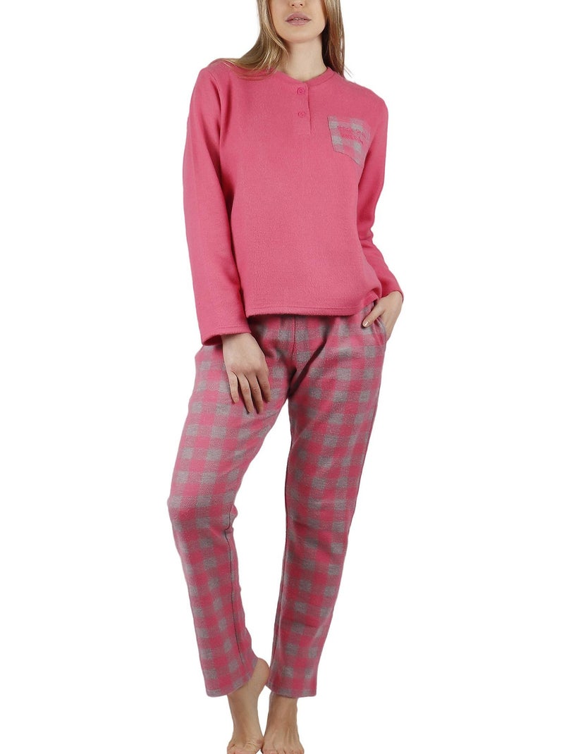 Pyjama pantalon top manches longues Vichy Rose - Kiabi
