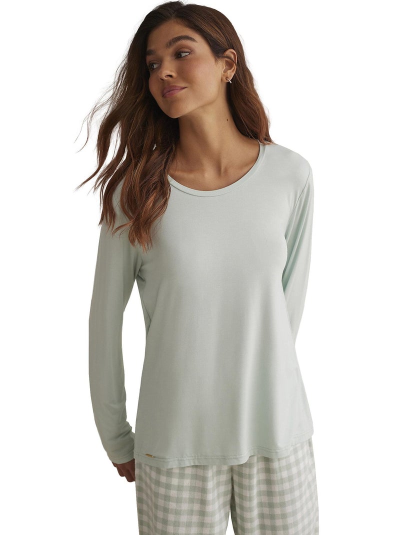 Pyjama pantalon top manches longues VICHYP91 Vert - Kiabi