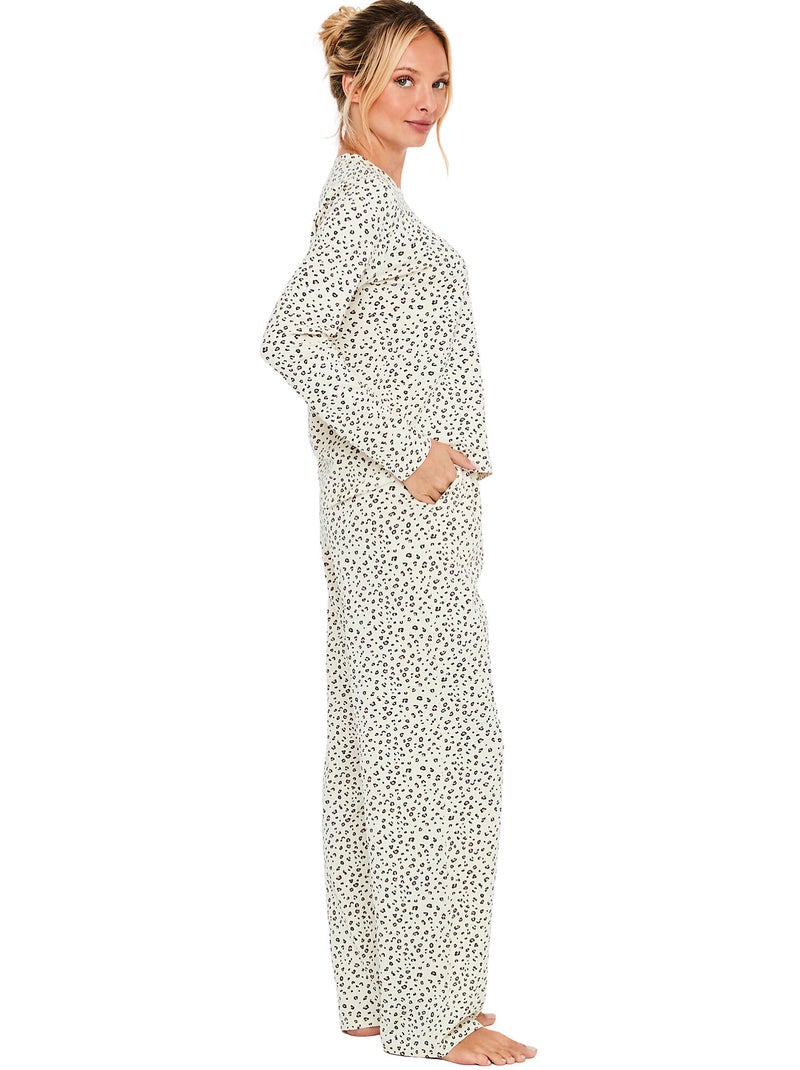 Pyjama pantalon top manches longues wild calm Ecru - Kiabi