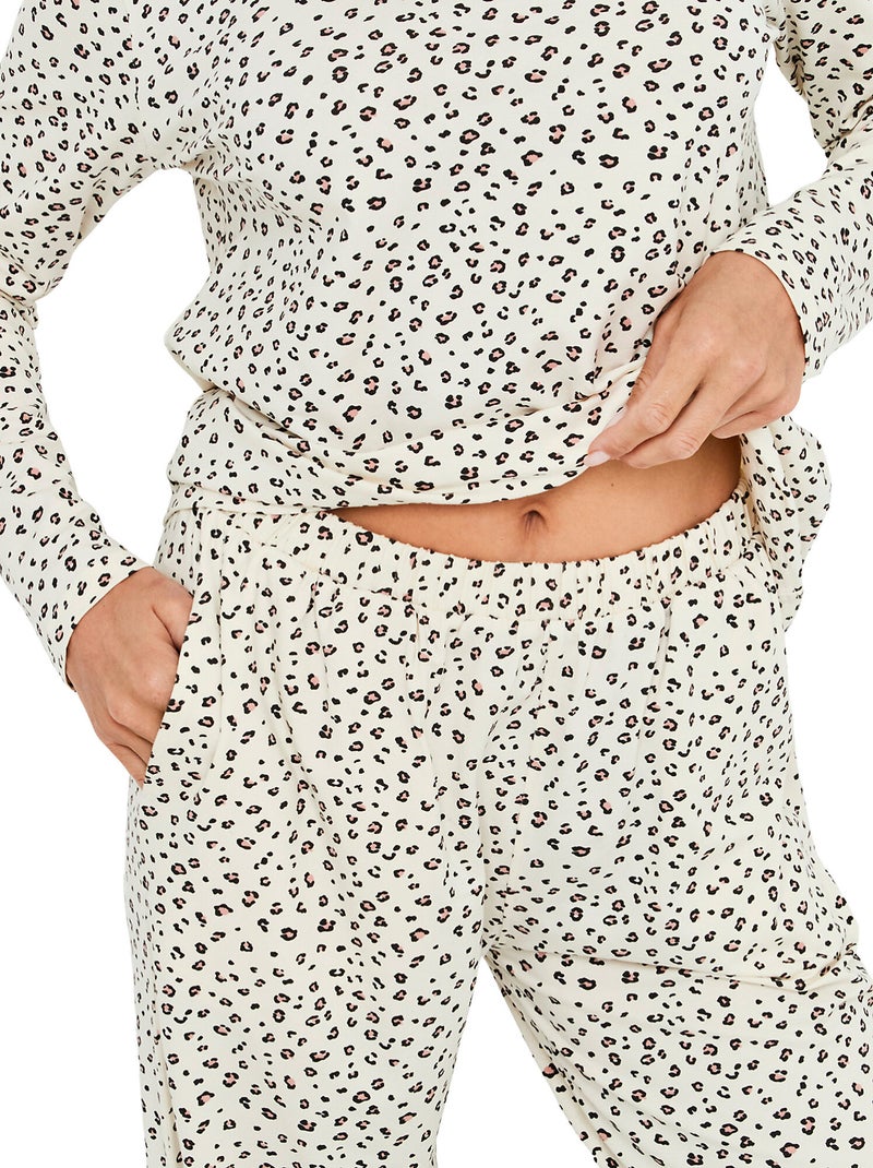 Pyjama pantalon top manches longues wild calm Ecru - Kiabi