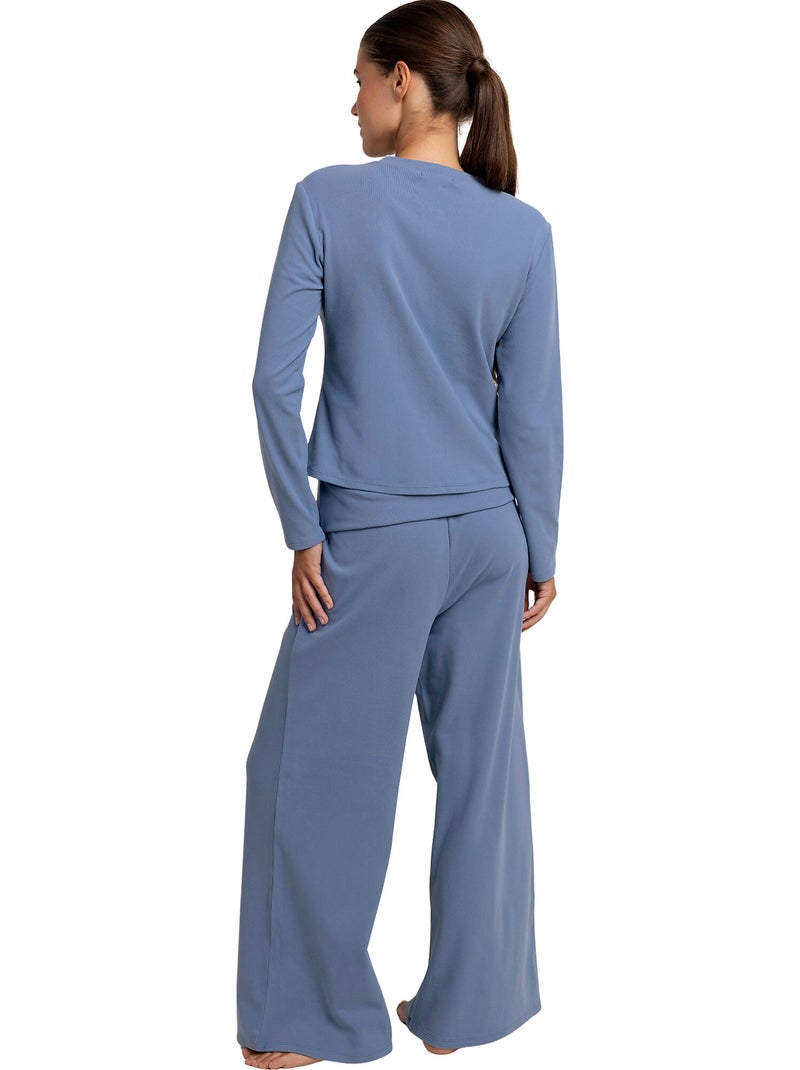 Pyjama pantalon top manches longues yoga girl Bleu - Kiabi