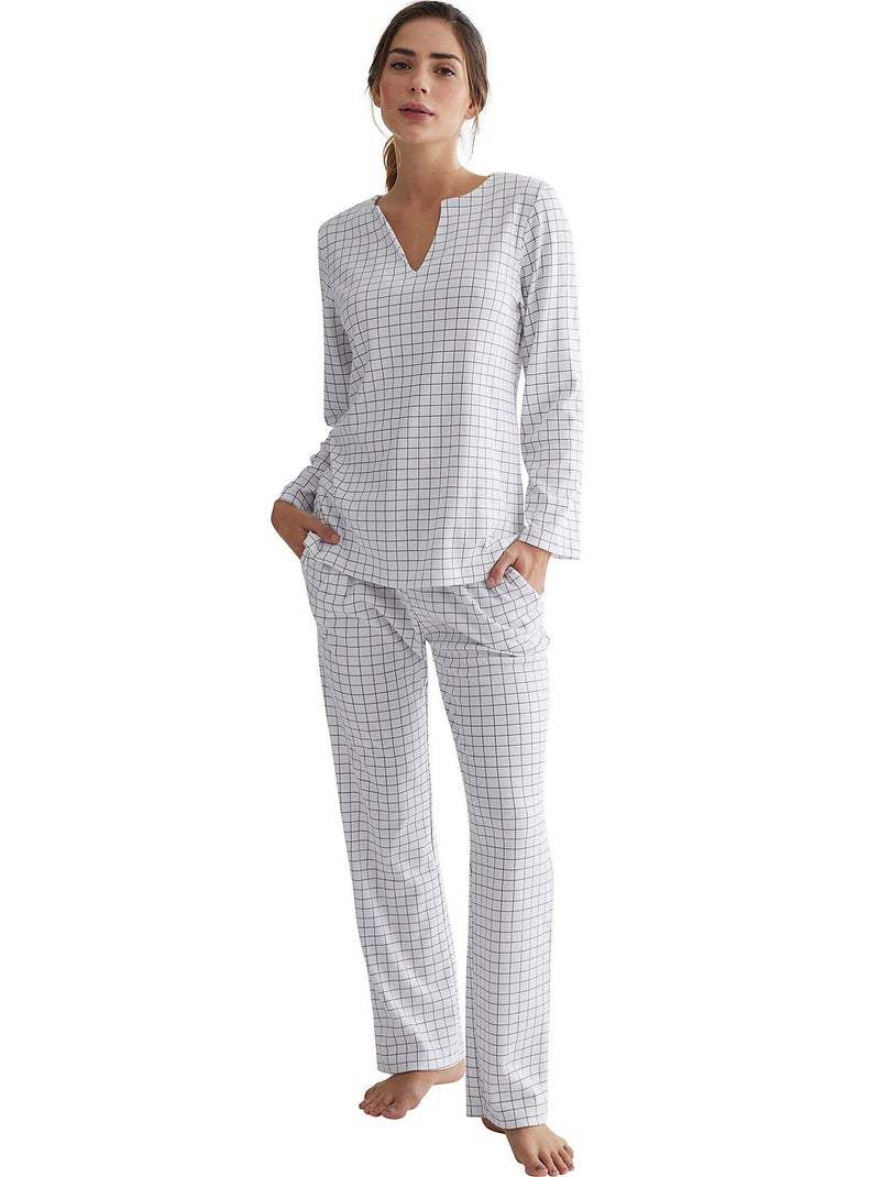 Pyjama pantalon tunique manches longues Cuadros Gris - Kiabi