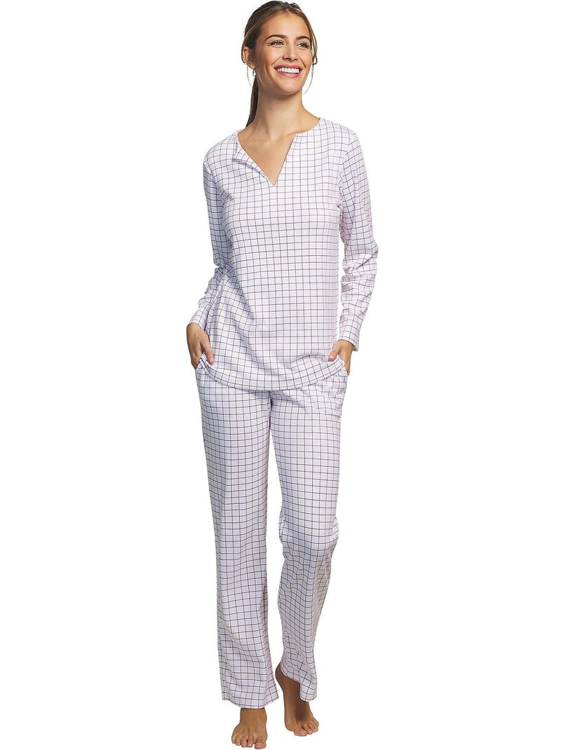 Pyjama pantalon tunique manches longues Cuadros Rouge - Kiabi
