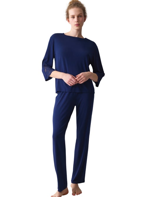 Pyjama pantalon tunique manches trois-quarts amourette - Kiabi