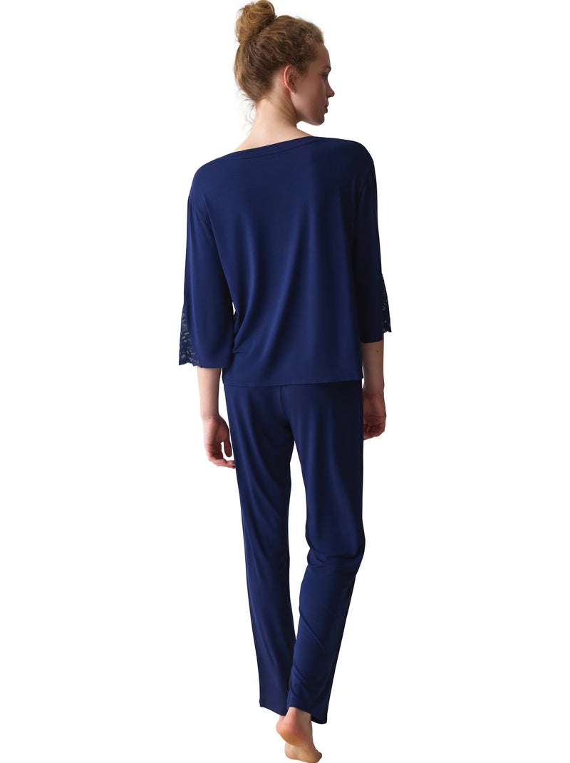 Pyjama pantalon tunique manches trois-quarts amourette Bleu - Kiabi
