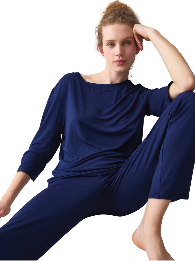 Pyjama pantalon tunique manches trois-quarts amourette Bleu - Kiabi