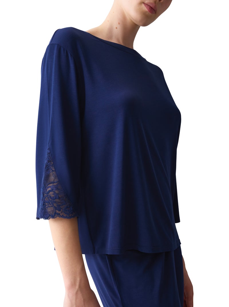 Pyjama pantalon tunique manches trois-quarts amourette Bleu - Kiabi