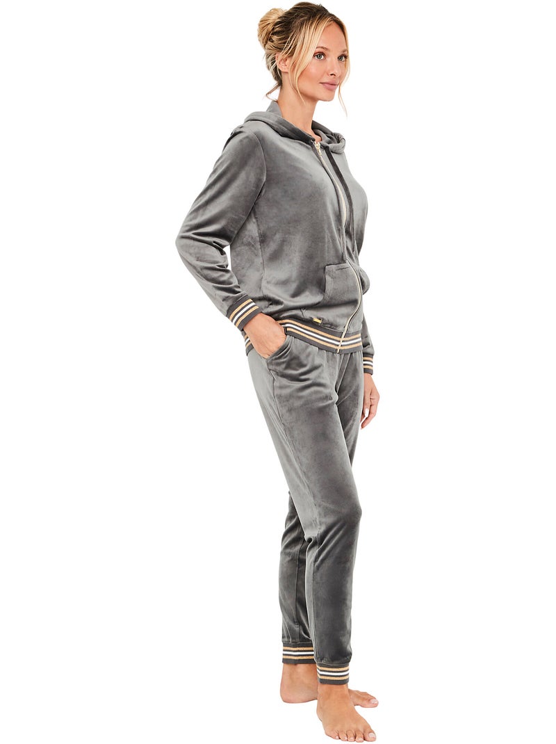 Pyjama pantalon veste zippée à capuche velvet glow Gris - Kiabi