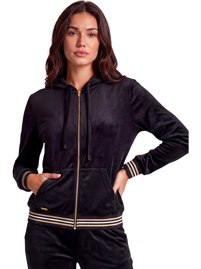 Pyjama pantalon veste zippée à capuche velvet glow Noir - Kiabi