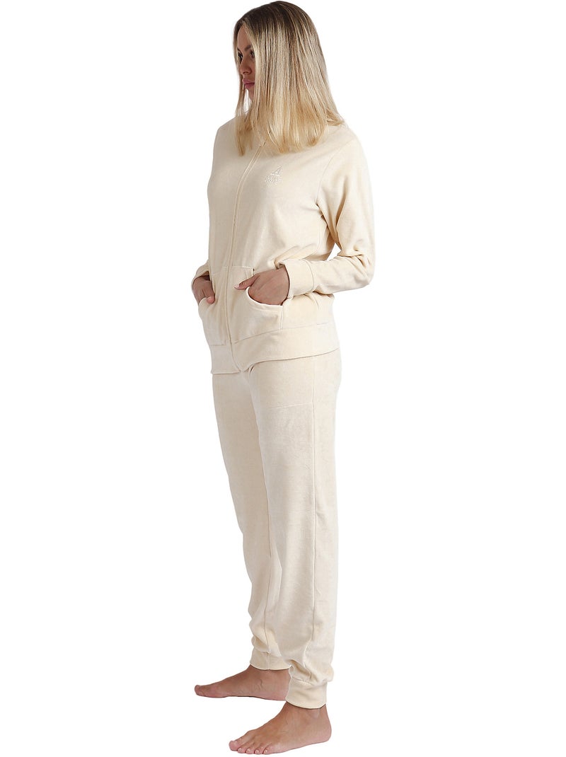Pyjama pantalon veste zippée Soft Home Beige - Kiabi