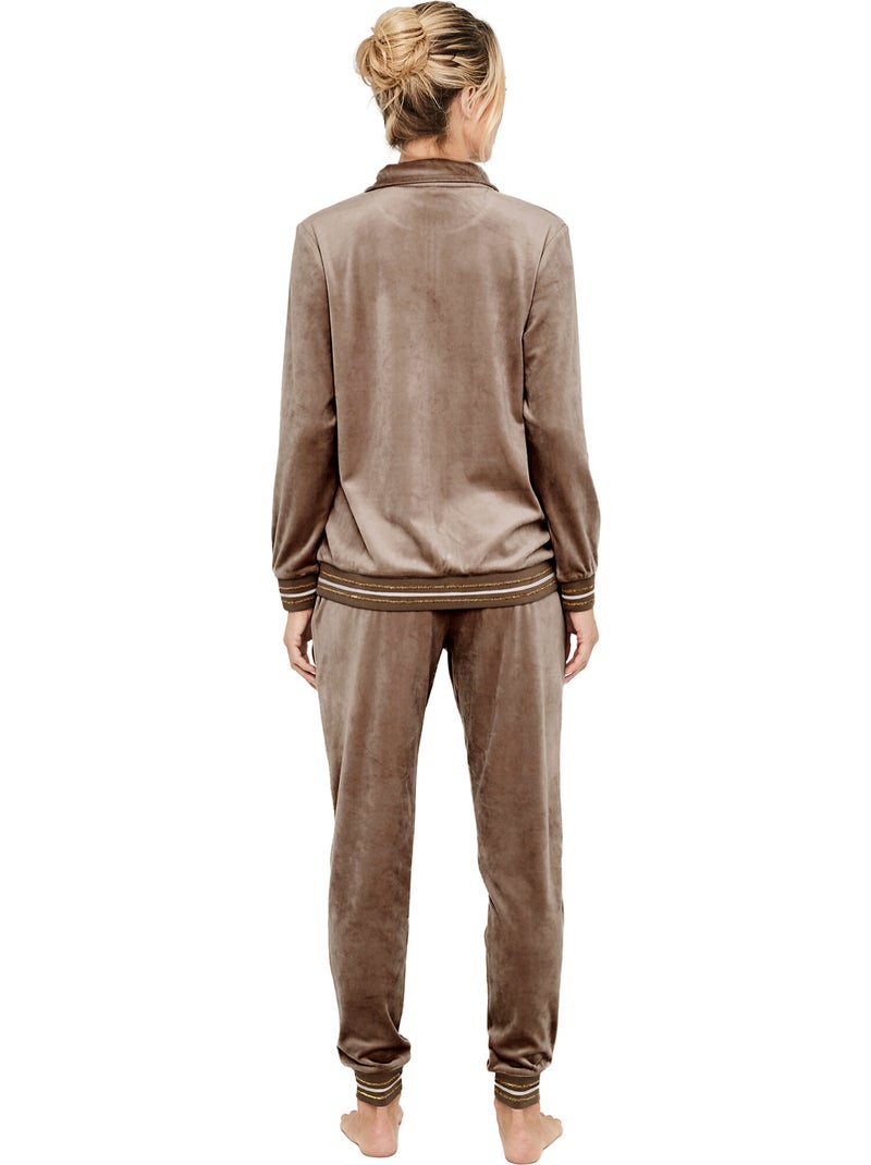 Pyjama pantalon veste zippée velvet glow Marron - Kiabi