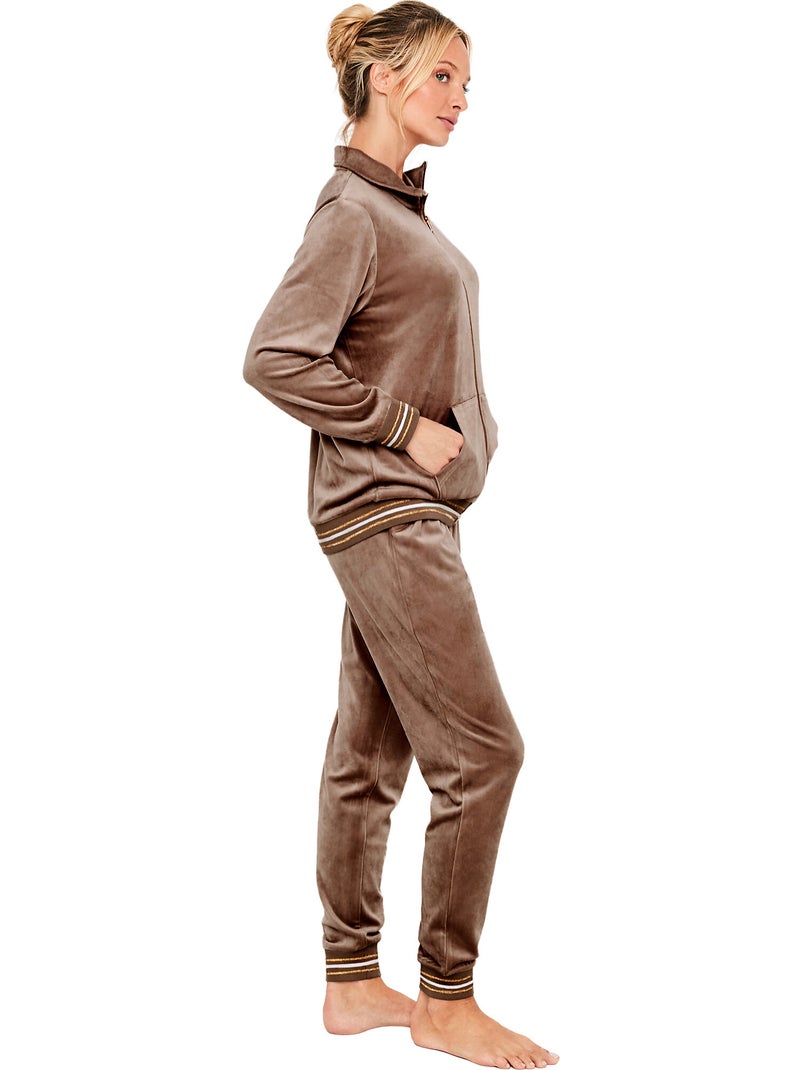 Pyjama pantalon veste zippée velvet glow Marron - Kiabi