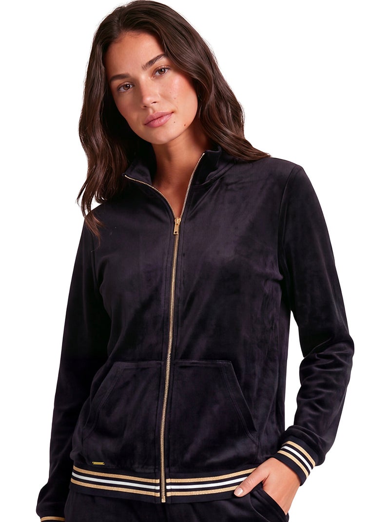 Pyjama pantalon veste zippée velvet glow Noir - Kiabi