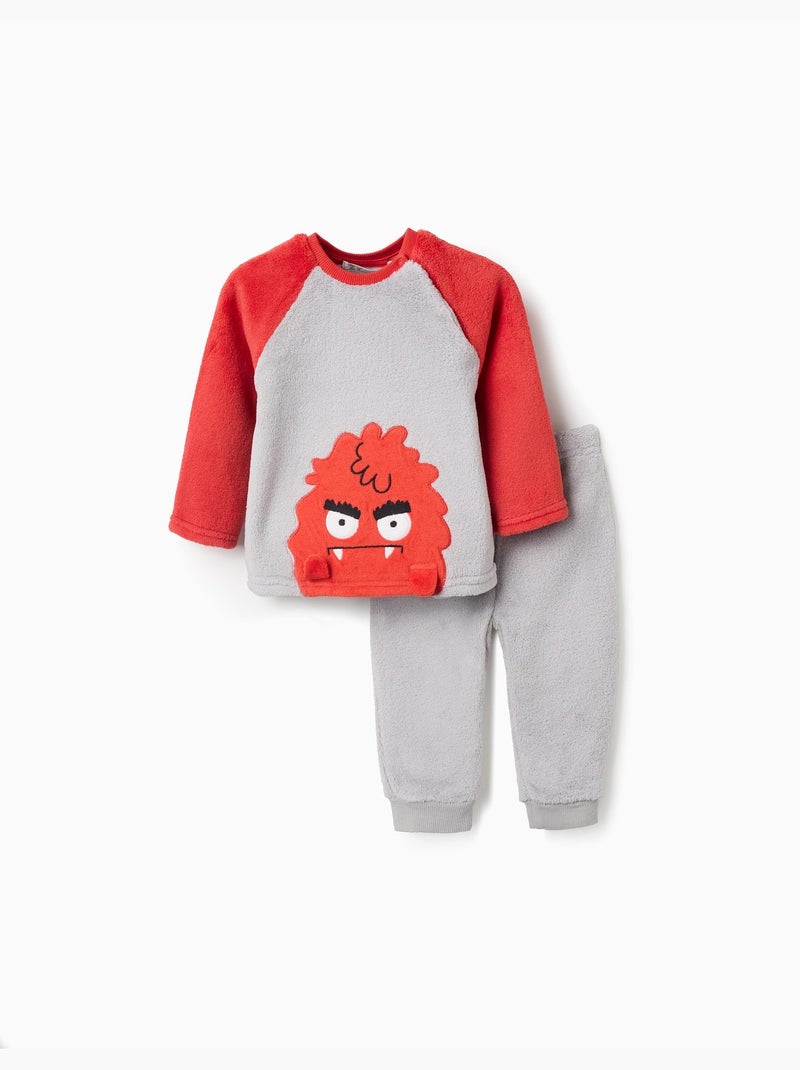 Pyjama peluche avec broderie Émotions Gris - Kiabi