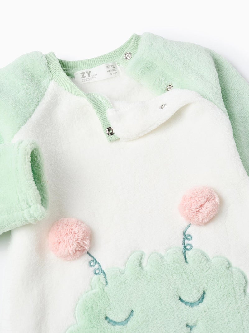 Pyjama peluche avec broderie 'Émotions' Vert clair - Kiabi