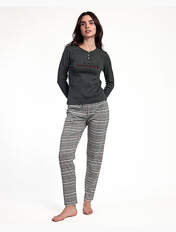 Pyjama pied-de-poule côtelé à manches longues pour femme ADMAS