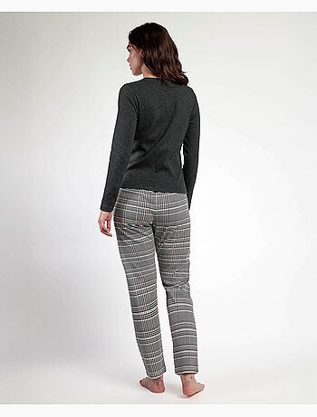 Pyjama pied-de-poule côtelé à manches longues pour femme ADMAS
