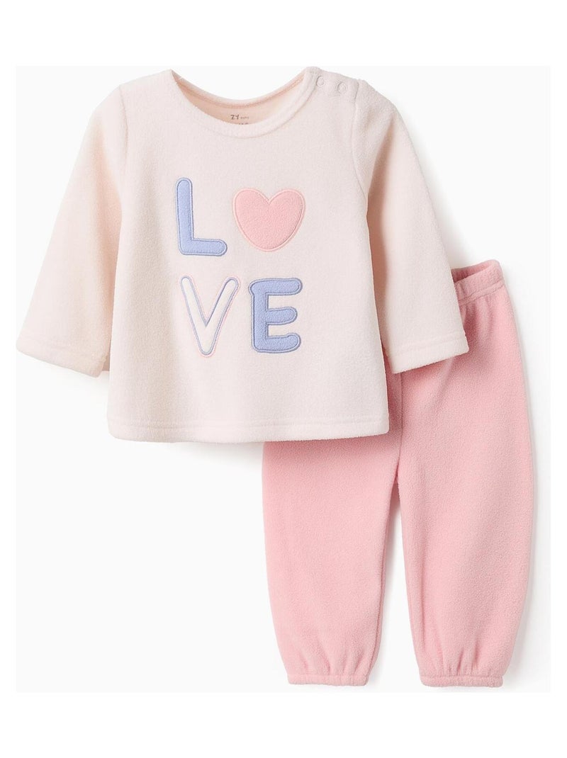 Pyjama polaire, avec broderie LOVE SCRAPBOOKING Rose - Kiabi