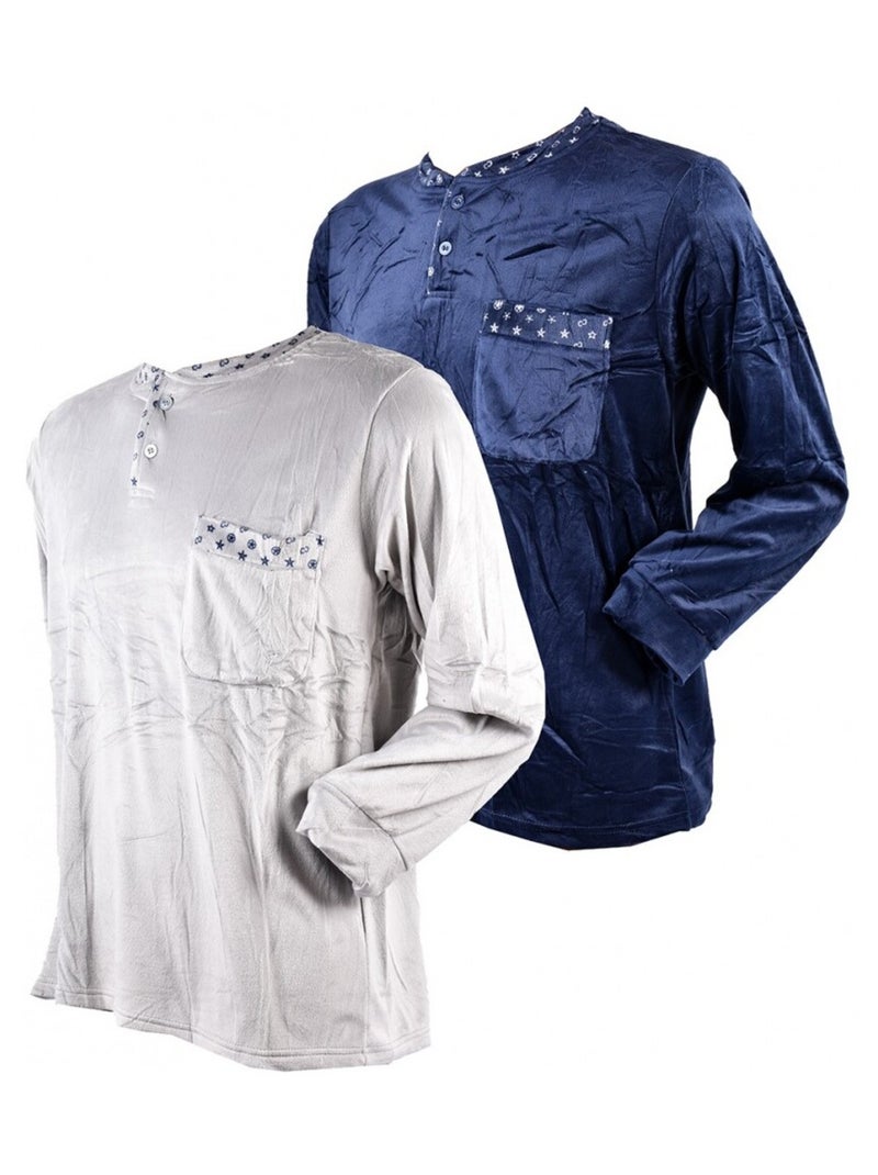 Pyjama POLAIRE ECO - Pack de 2 Bleu Bleu marine Gris - Kiabi