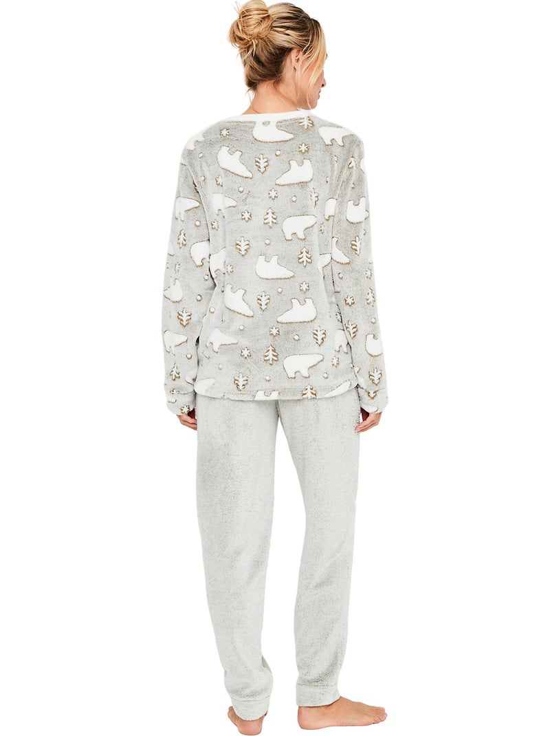 Pyjama polaire pantalon top manches longues artic Gris - Kiabi