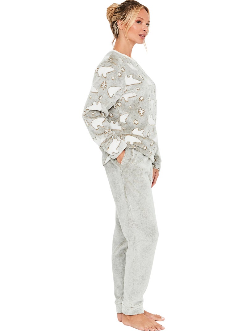 Pyjama polaire pantalon top manches longues artic Gris - Kiabi